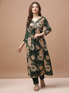 Alia Cut Rayon Embroidered & Floral Printed Kurta With Pant & Dupatta Premium, Multicolor - Hiral Fashion | Grocsy