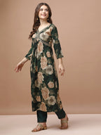 Alia Cut Rayon Embroidered & Floral Printed Kurta With Pant & Dupatta Premium, Multicolor - Hiral Fashion | Grocsy