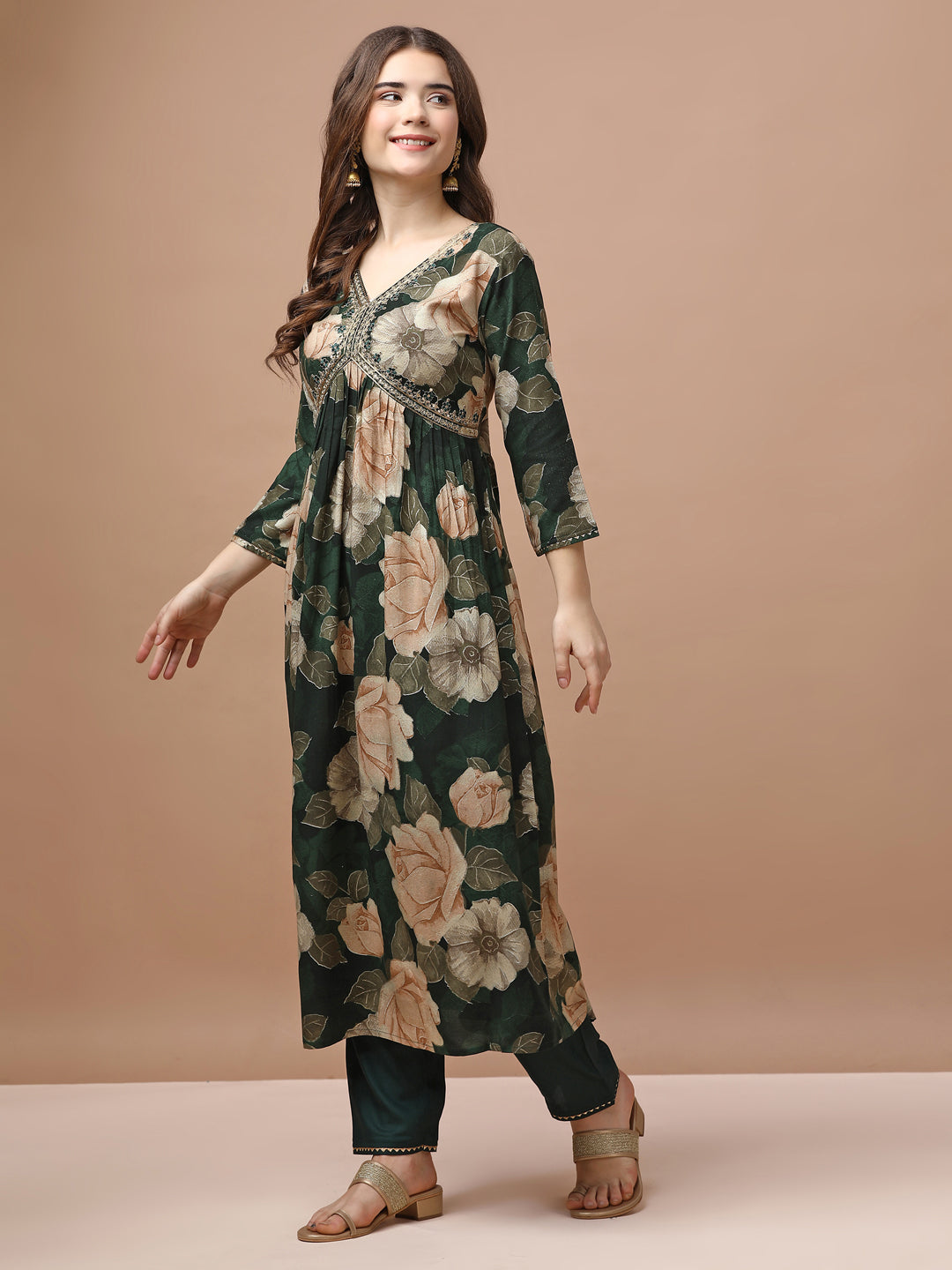 Alia Cut Rayon Embroidered & Floral Printed Kurta With Pant & Dupatta Premium, Multicolor - Hiral Fashion | Grocsy