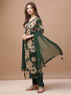 Alia Cut Rayon Embroidered & Floral Printed Kurta With Pant & Dupatta Premium, Multicolor - Hiral Fashion | Grocsy