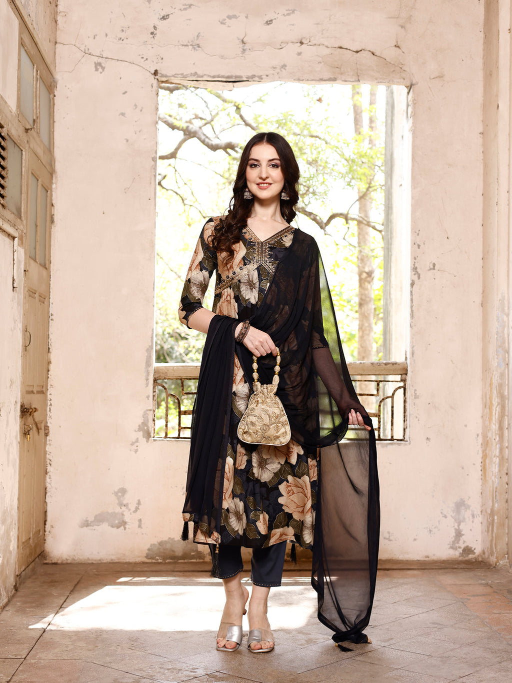 Alia Cut Rayon Embroidered & Floral Printed Kurta With Pant & Dupatta, Multicolor - Hiral Fashion | Grocsy