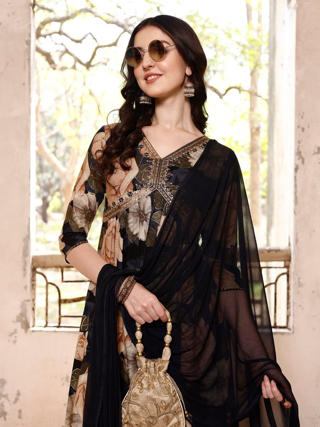 Alia Cut Rayon Embroidered & Floral Printed Kurta With Pant & Dupatta, Multicolor - Hiral Fashion | Grocsy