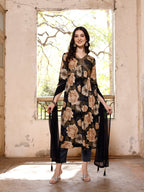 Alia Cut Rayon Embroidered & Floral Printed Kurta With Pant & Dupatta, Multicolor - Hiral Fashion | Grocsy