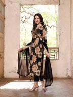 Alia Cut Rayon Embroidered & Floral Printed Kurta With Pant & Dupatta, Multicolor - Hiral Fashion | Grocsy