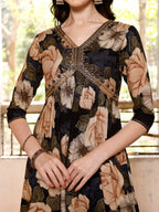 Alia Cut Rayon Embroidered & Floral Printed Kurta With Pant & Dupatta, Multicolor - Hiral Fashion | Grocsy
