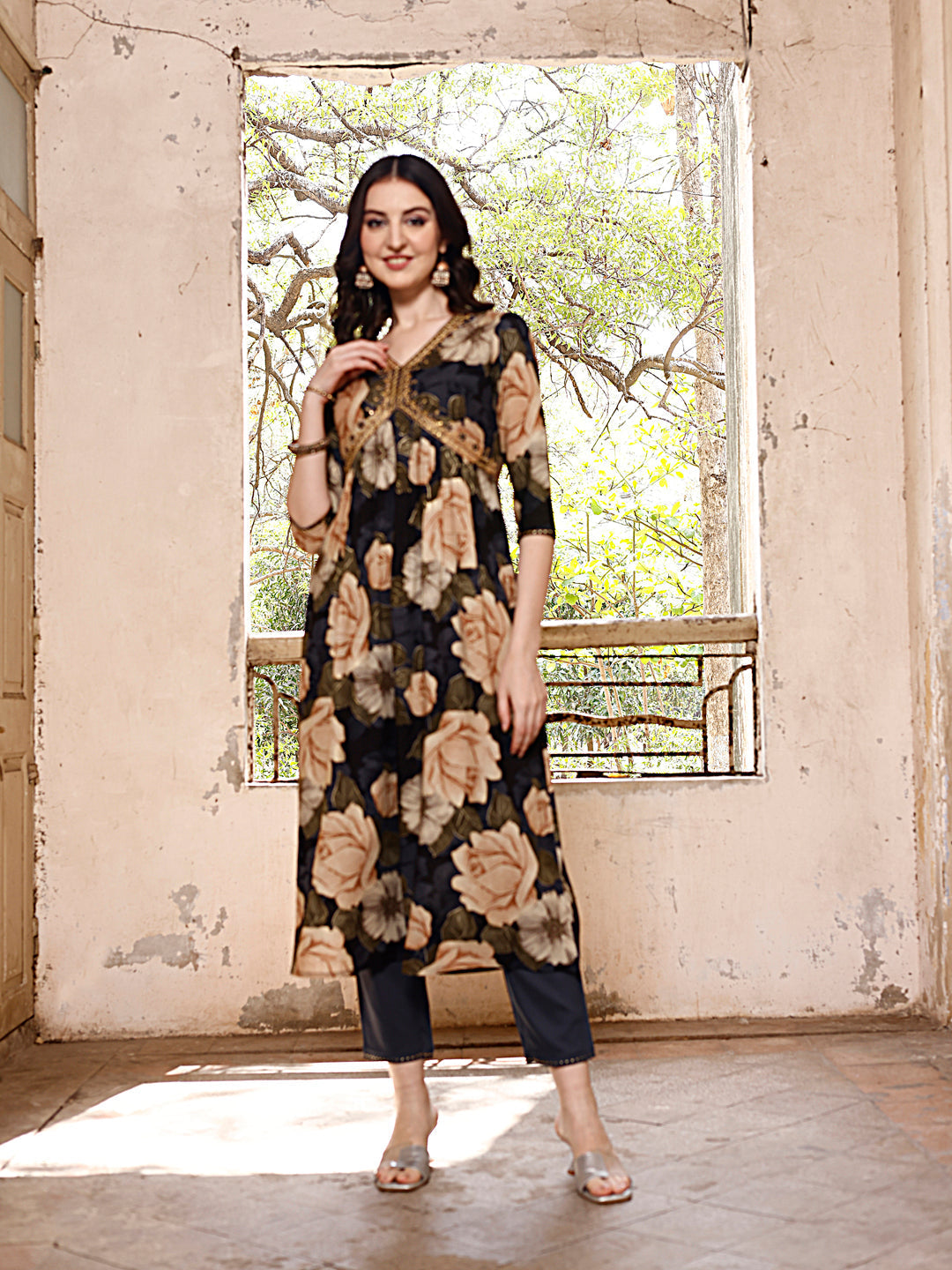 Alia Cut Rayon Embroidered & Floral Printed Kurta With Pant & Dupatta, Multicolor - Hiral Fashion | Grocsy