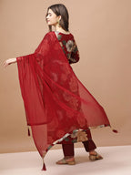 Alia Cut Rayon Embroidered & Floral Printed Kurta With Pant & Dupatta Premium, Multicolor - Hiral Fashion | Grocsy