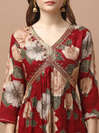 Alia Cut Rayon Embroidered & Floral Printed Kurta With Pant & Dupatta Premium, Multicolor - Hiral Fashion | Grocsy