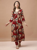 Alia Cut Rayon Embroidered & Floral Printed Kurta With Pant & Dupatta Premium, Multicolor - Hiral Fashion | Grocsy