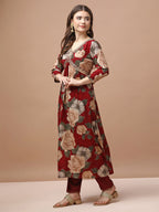 Alia Cut Rayon Embroidered & Floral Printed Kurta With Pant & Dupatta Premium, Multicolor - Hiral Fashion | Grocsy