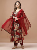 Alia Cut Rayon Embroidered & Floral Printed Kurta With Pant & Dupatta Premium, Multicolor - Hiral Fashion | Grocsy