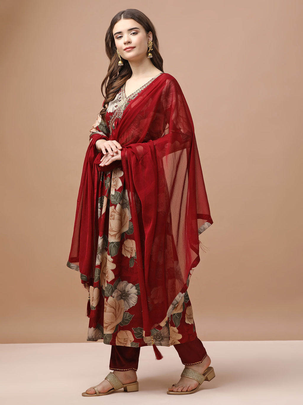 Alia Cut Rayon Embroidered & Floral Printed Kurta With Pant & Dupatta Premium, Multicolor - Hiral Fashion | Grocsy