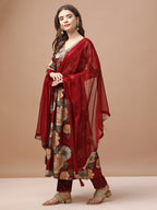 Alia Cut Rayon Embroidered & Floral Printed Kurta With Pant & Dupatta Premium, Multicolor - Hiral Fashion | Grocsy
