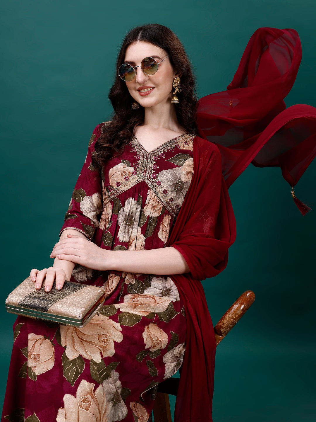 Alia Cut Rayon Embroidered & Floral Printed Kurta With Pant & Dupatta, Multicolor - Hiral Fashion | Grocsy