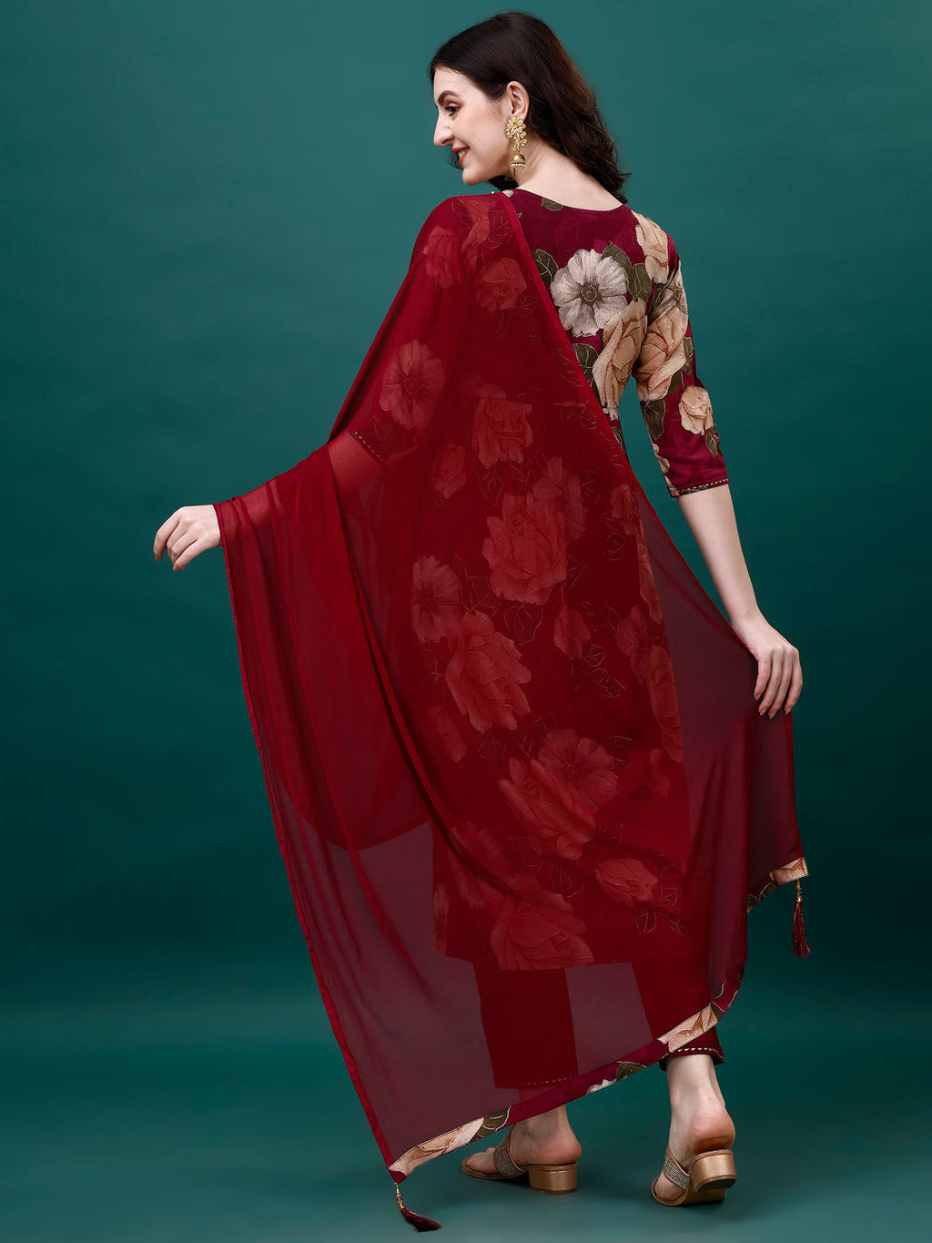 Alia Cut Rayon Embroidered & Floral Printed Kurta With Pant & Dupatta, Multicolor - Hiral Fashion | Grocsy