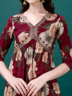 Alia Cut Rayon Embroidered & Floral Printed Kurta With Pant & Dupatta, Multicolor - Hiral Fashion | Grocsy