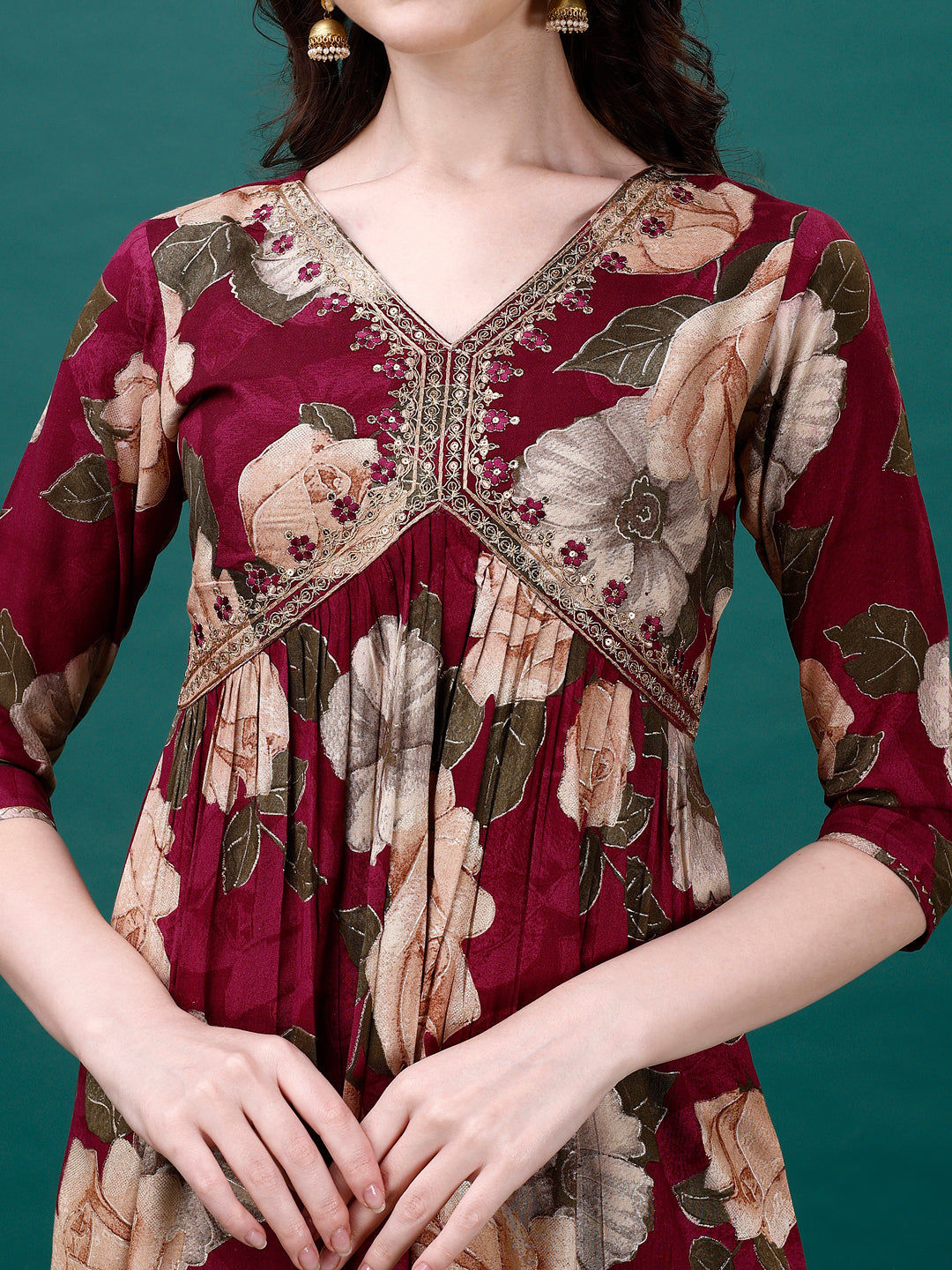 Alia Cut Rayon Embroidered & Floral Printed Kurta With Pant & Dupatta, Multicolor - Hiral Fashion | Grocsy