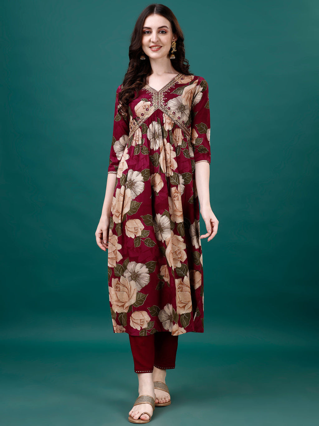 Alia Cut Rayon Embroidered & Floral Printed Kurta With Pant & Dupatta, Multicolor - Hiral Fashion | Grocsy