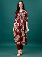Alia Cut Rayon Embroidered & Floral Printed Kurta With Pant & Dupatta, Multicolor - Hiral Fashion | Grocsy