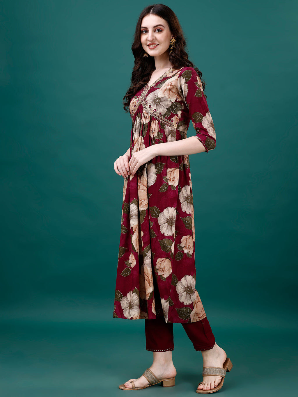 Alia Cut Rayon Embroidered & Floral Printed Kurta With Pant & Dupatta, Multicolor - Hiral Fashion | Grocsy
