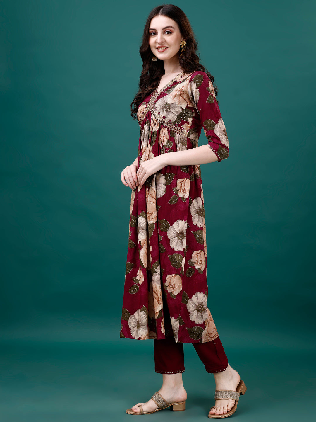 Alia Cut Rayon Embroidered & Floral Printed Kurta With Pant & Dupatta, Multicolor - Hiral Fashion | Grocsy