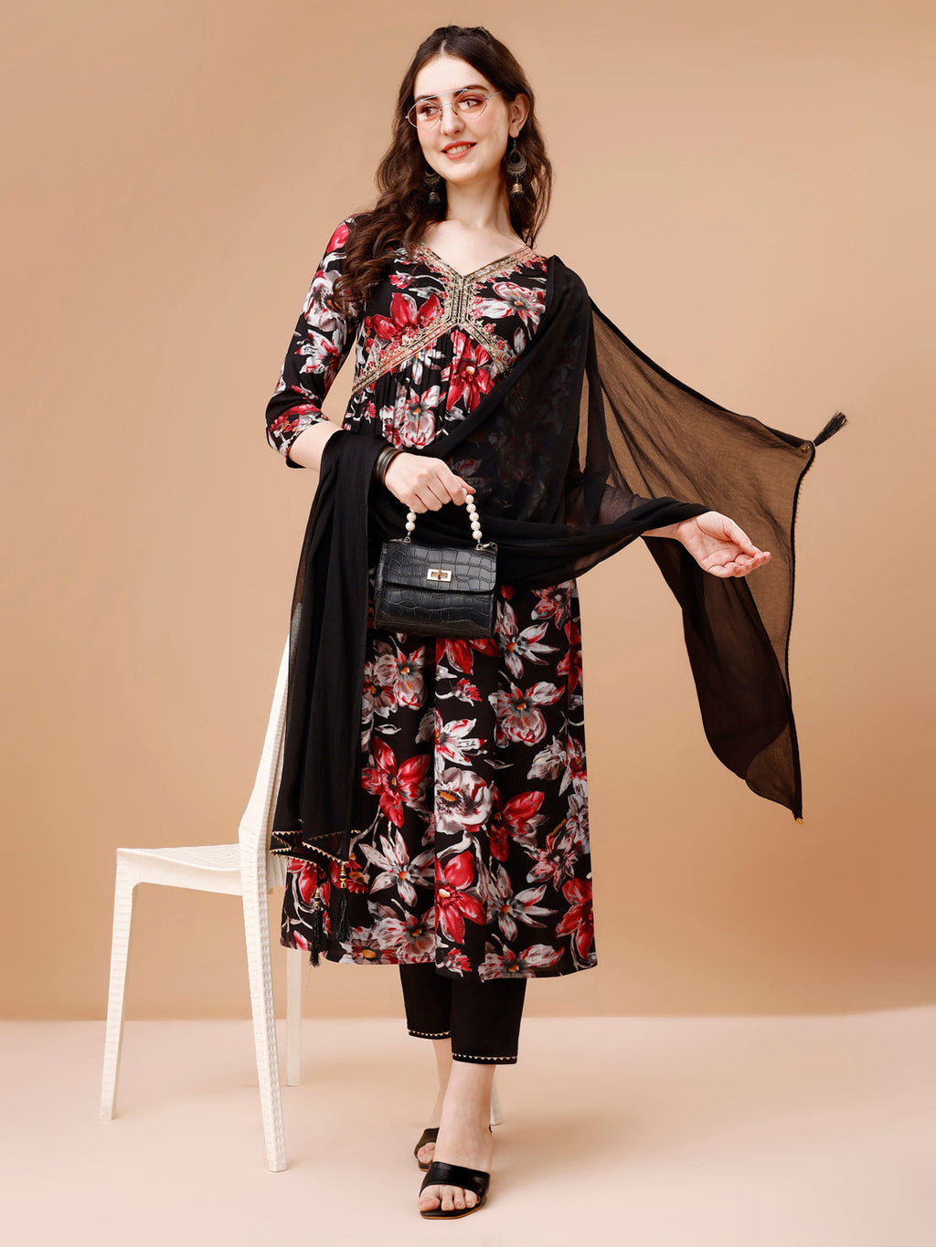 Alia Cut Embroidered & Floral Printed Rayon Kurta With Pant & Dupatta, Multicolor - Hiral Fashion | Grocsy