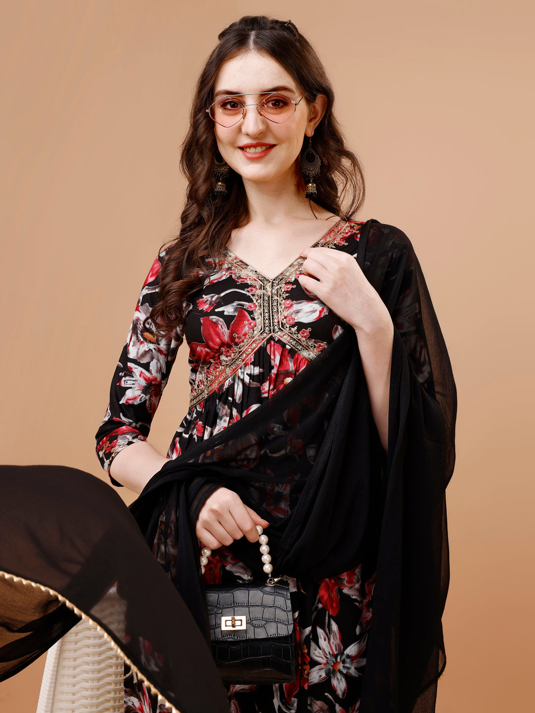Alia Cut Embroidered & Floral Printed Rayon Kurta With Pant & Dupatta, Multicolor - Hiral Fashion | Grocsy