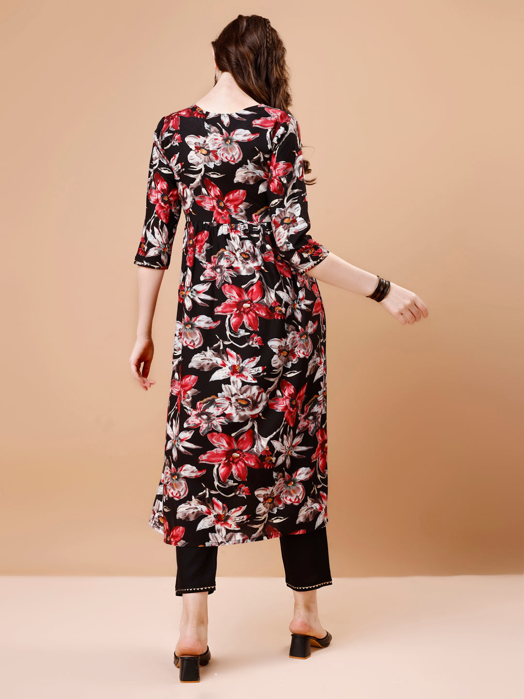 Alia Cut Embroidered & Floral Printed Rayon Kurta With Pant & Dupatta, Multicolor - Hiral Fashion | Grocsy