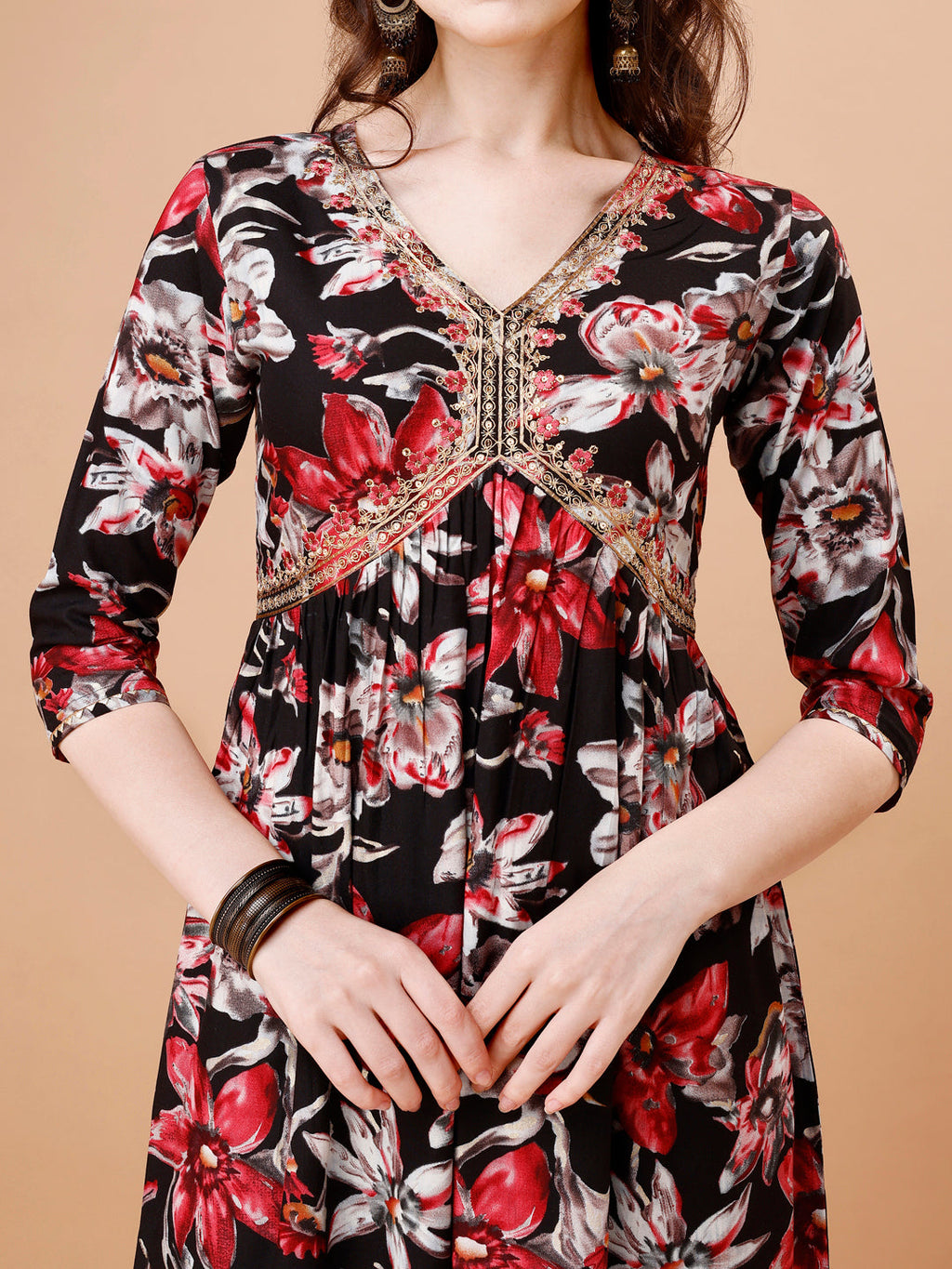 Alia Cut Embroidered & Floral Printed Rayon Kurta With Pant & Dupatta, Multicolor - Hiral Fashion | Grocsy