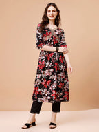 Alia Cut Embroidered & Floral Printed Rayon Kurta With Pant & Dupatta, Multicolor - Hiral Fashion | Grocsy