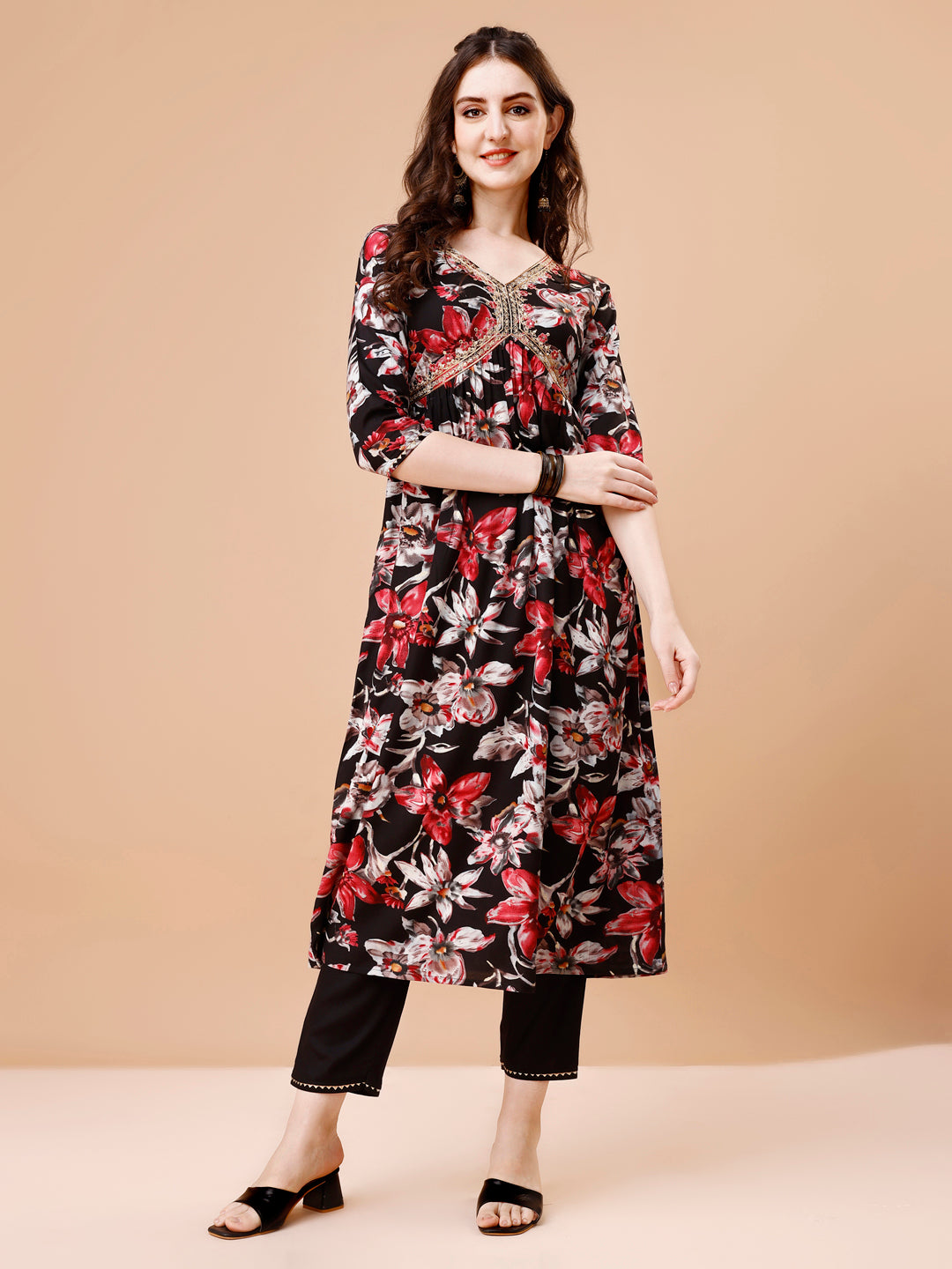 Alia Cut Embroidered & Floral Printed Rayon Kurta With Pant & Dupatta, Multicolor - Hiral Fashion | Grocsy