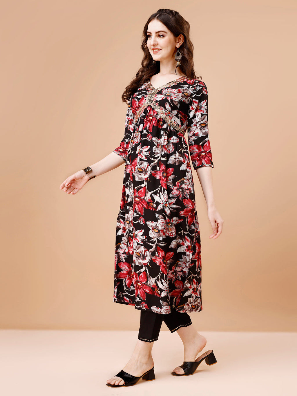 Alia Cut Embroidered & Floral Printed Rayon Kurta With Pant & Dupatta, Multicolor - Hiral Fashion | Grocsy