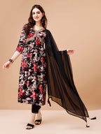 Alia Cut Embroidered & Floral Printed Rayon Kurta With Pant & Dupatta, Multicolor - Hiral Fashion | Grocsy