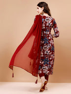 Alia Cut Embroidered & Floral Printed Rayon Kurta With Pant & Dupatta, Multicolor - Hiral Fashion | Grocsy