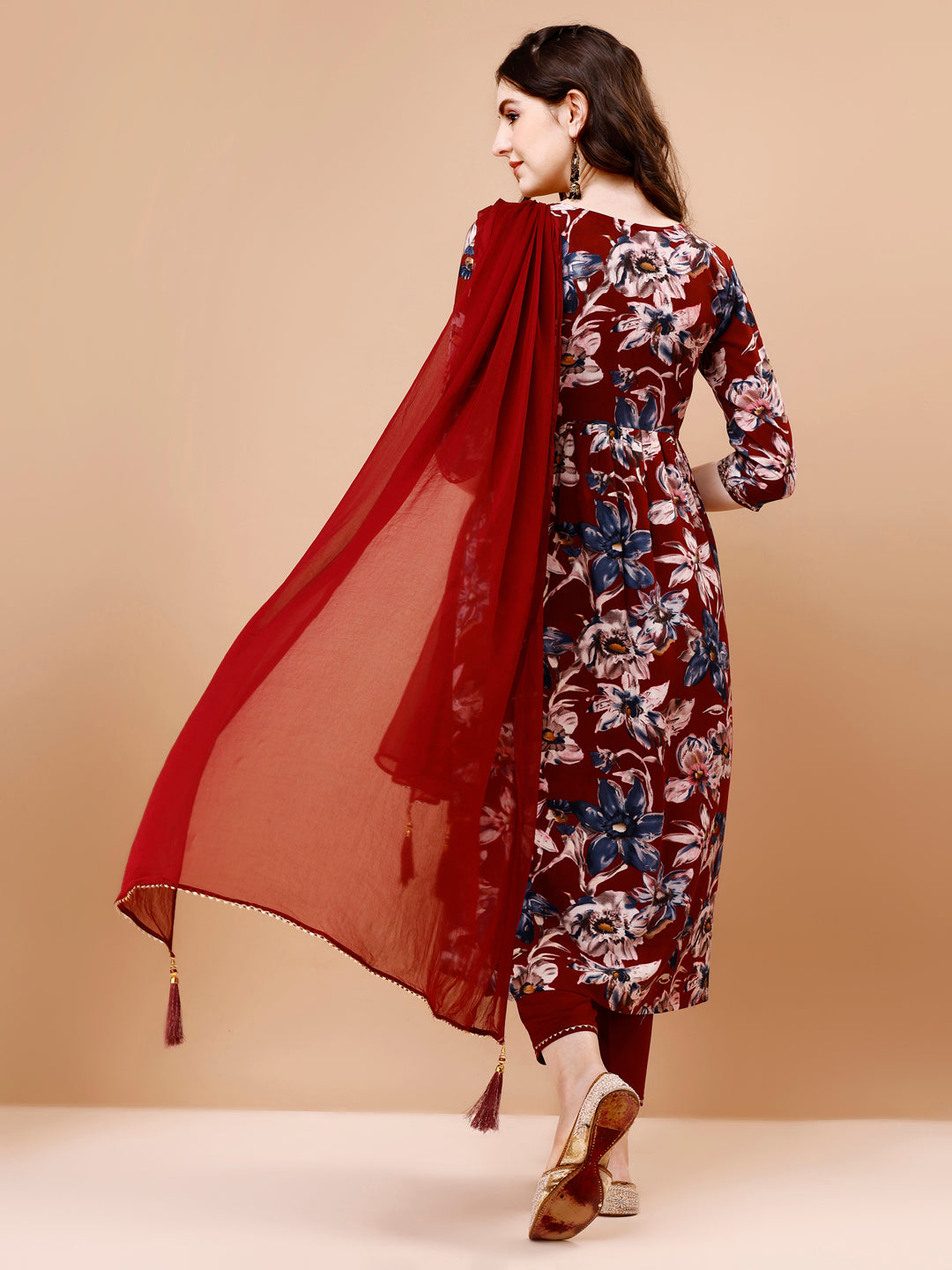 Alia Cut Embroidered & Floral Printed Rayon Kurta With Pant & Dupatta, Multicolor - Hiral Fashion | Grocsy