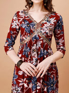 Alia Cut Embroidered & Floral Printed Rayon Kurta With Pant & Dupatta, Multicolor - Hiral Fashion | Grocsy