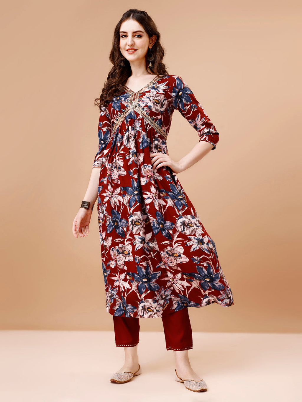 Alia Cut Embroidered & Floral Printed Rayon Kurta With Pant & Dupatta, Multicolor - Hiral Fashion | Grocsy