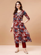 Alia Cut Embroidered & Floral Printed Rayon Kurta With Pant & Dupatta, Multicolor - Hiral Fashion | Grocsy