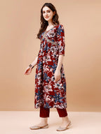 Alia Cut Embroidered & Floral Printed Rayon Kurta With Pant & Dupatta, Multicolor - Hiral Fashion | Grocsy