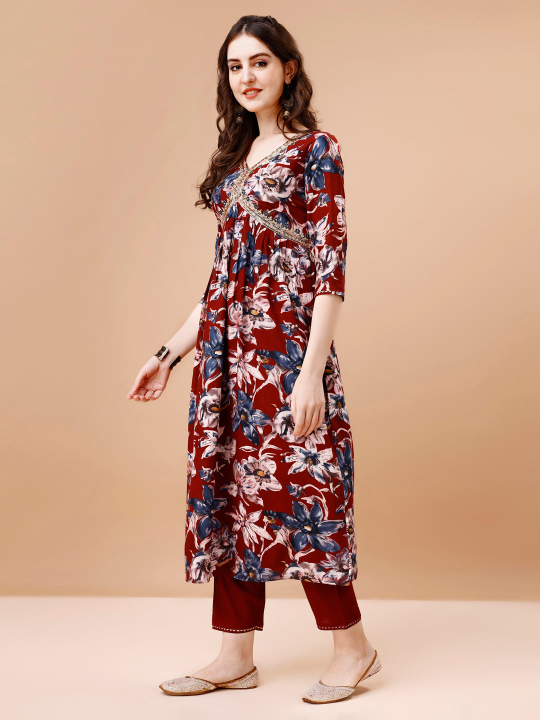 Alia Cut Embroidered & Floral Printed Rayon Kurta With Pant & Dupatta, Multicolor - Hiral Fashion | Grocsy