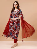 Alia Cut Embroidered & Floral Printed Rayon Kurta With Pant & Dupatta, Multicolor - Hiral Fashion | Grocsy