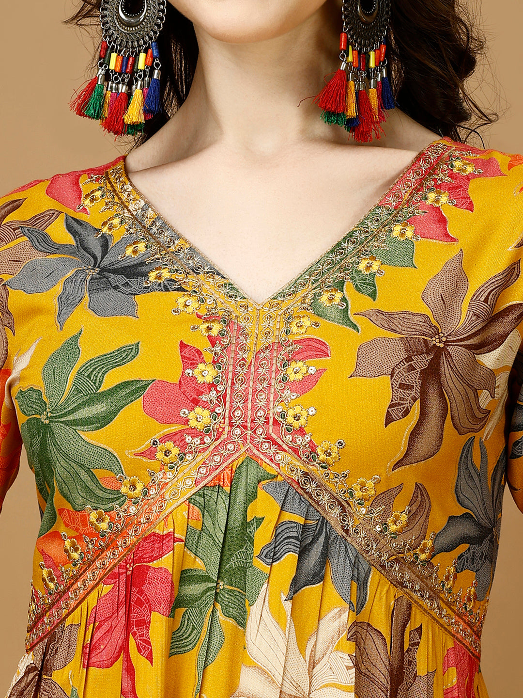 Alia Cut Rayon Embroidered & Floral Printed Kurta With Pant & Dupatta, Multicolor - Hiral Fashion | Grocsy