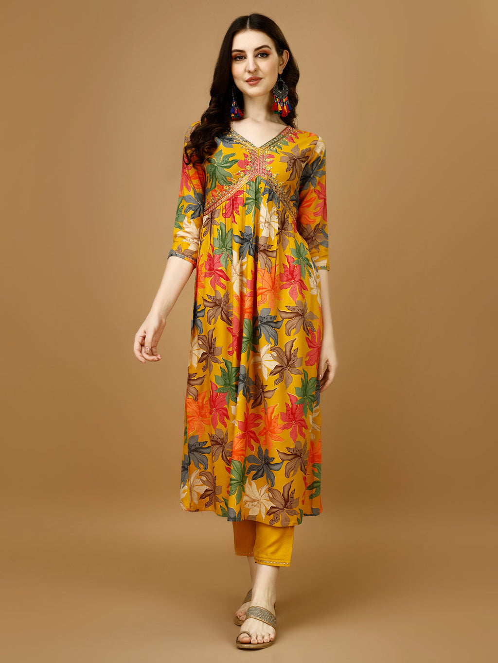 Alia Cut Rayon Embroidered & Floral Printed Kurta With Pant & Dupatta, Multicolor - Hiral Fashion | Grocsy