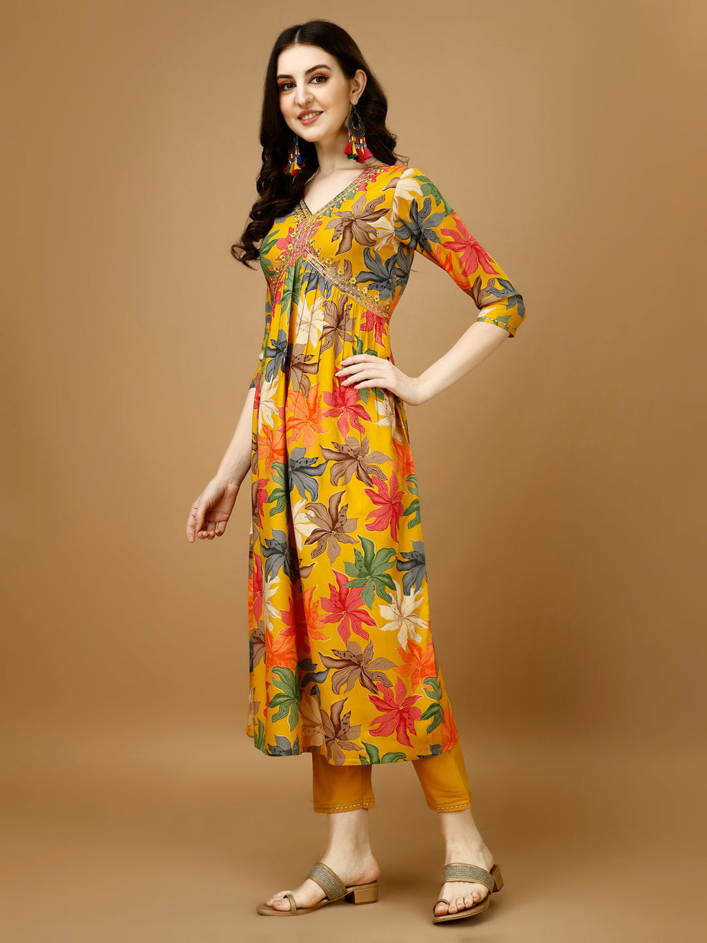 Alia Cut Rayon Embroidered & Floral Printed Kurta With Pant & Dupatta, Multicolor - Hiral Fashion | Grocsy