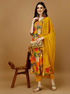 Alia Cut Rayon Embroidered & Floral Printed Kurta With Pant & Dupatta, Multicolor - Hiral Fashion | Grocsy