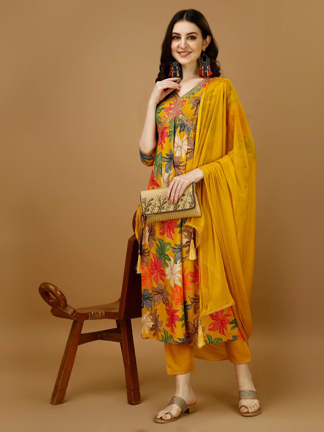 Alia Cut Rayon Embroidered & Floral Printed Kurta With Pant & Dupatta, Multicolor - Hiral Fashion | Grocsy