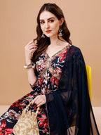 Alia Cut Embroidered & Floral Printed Rayon Kurta With Pant & Dupatta, Multicolor - Hiral Fashion | Grocsy