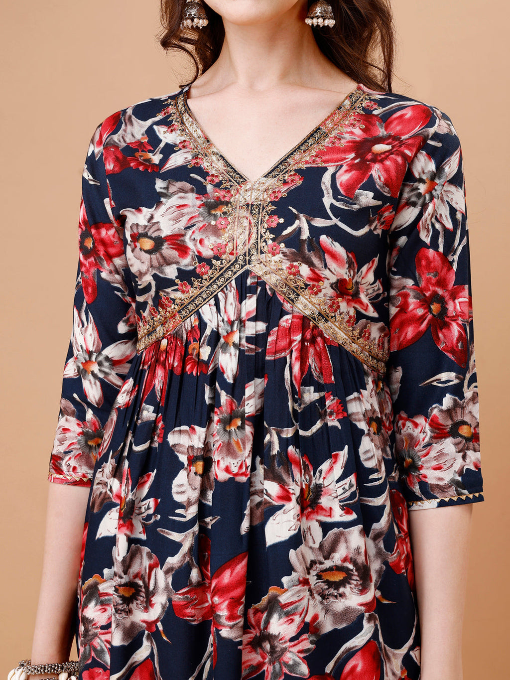 Alia Cut Embroidered & Floral Printed Rayon Kurta With Pant & Dupatta, Multicolor - Hiral Fashion | Grocsy