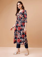 Alia Cut Embroidered & Floral Printed Rayon Kurta With Pant & Dupatta, Multicolor - Hiral Fashion | Grocsy