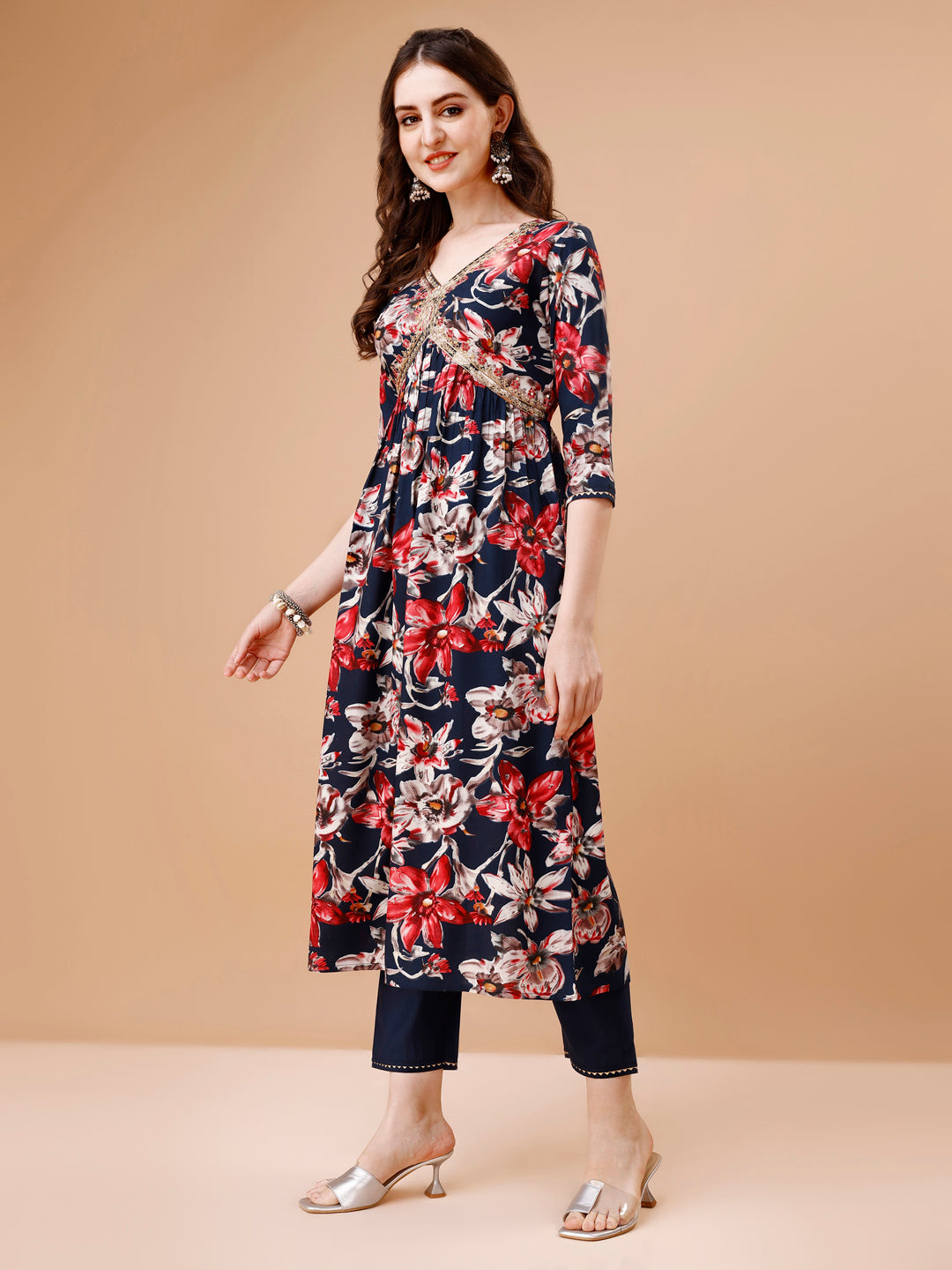 Alia Cut Embroidered & Floral Printed Rayon Kurta With Pant & Dupatta, Multicolor - Hiral Fashion | Grocsy